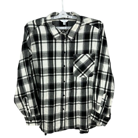 Time And Tru Womens Plaid Black & White Button-Up Shirt XXXL (22) - Picture 1 of 5